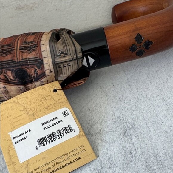 Patricia Nash Magliano Doorways Stylish Multicolor Umbrella Wood Handle Brown - Picture 4 of 7